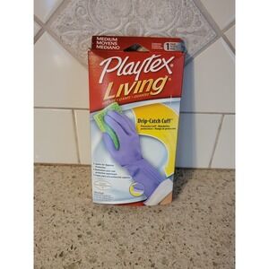 Playtex Living Gloves Purple Size Medium Drip Catch Cuff  3 Layer Protection NEW